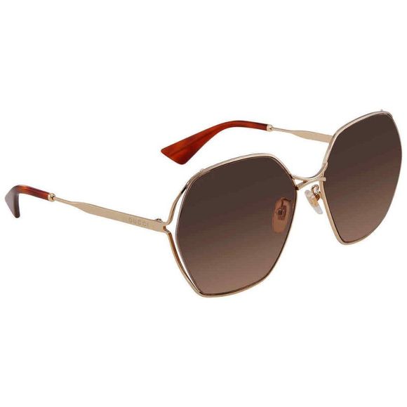 NEW Gucci Brown and Gold Geometric Women's Sunglasses - Picture 1 of 4